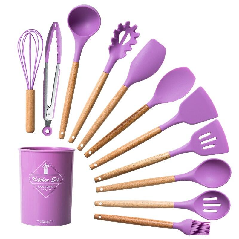 12 PCs Non stick Silicone Cooking Set-Purple
