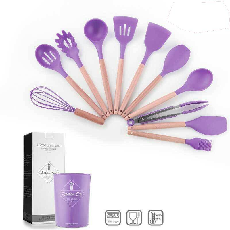 12 PCs Non stick Silicone Cooking Set-Purple
