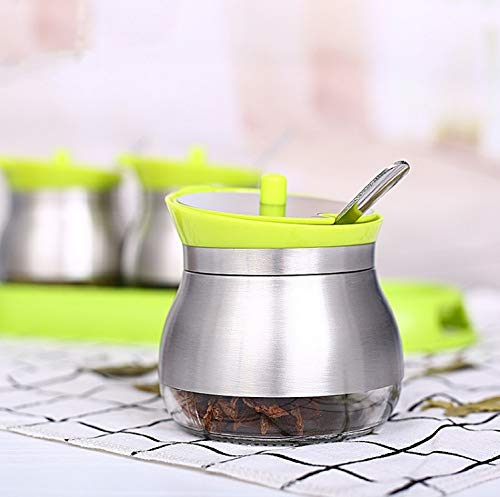 Glass Sugar Pot with Stainless Steel Cover & Spoon – Elegant Storage Jar