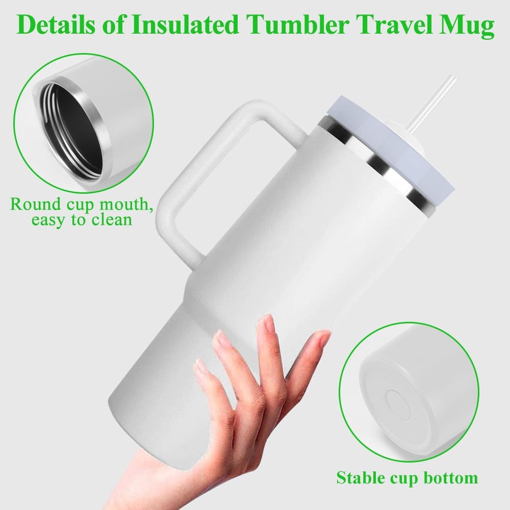 Tumbler with Straw Lid and Handle, Stainless Steel Vacuum Insulated Coffee Cup