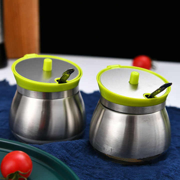 Glass Sugar Pot with Stainless Steel Cover & Spoon – Elegant Storage Jar