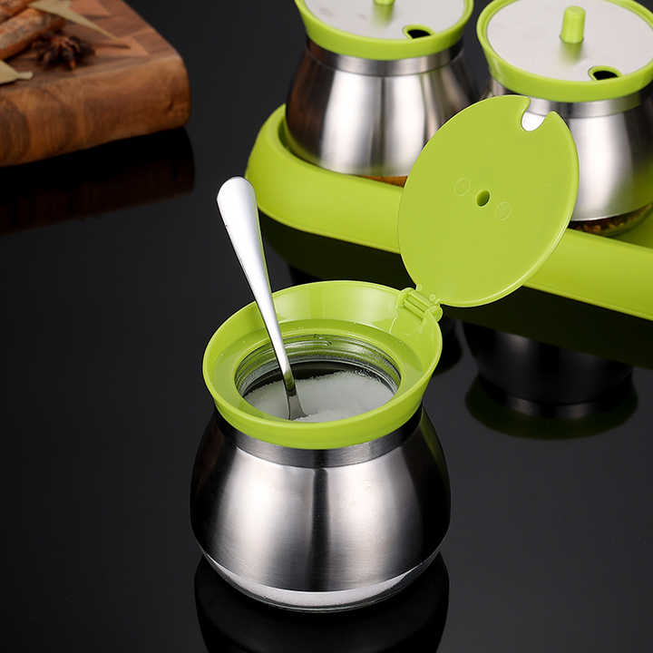 Glass Sugar Pot with Stainless Steel Cover & Spoon – Elegant Storage Jar
