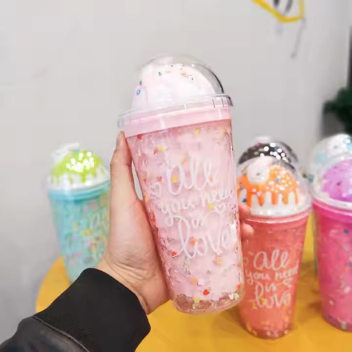 Whimsical Glitter Tumbler with Sweet Dome Lid – “All You Need is Love” Edition