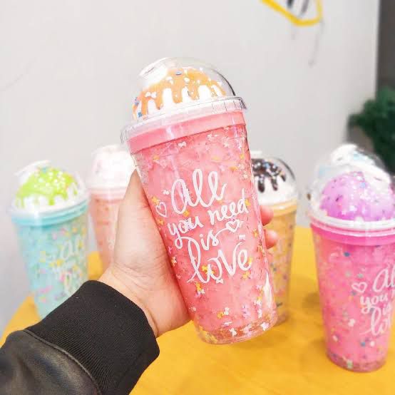 Whimsical Glitter Tumbler with Sweet Dome Lid – “All You Need is Love” Edition
