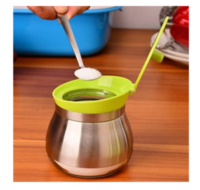 Glass Sugar Pot with Stainless Steel Cover & Spoon – Elegant Storage Jar